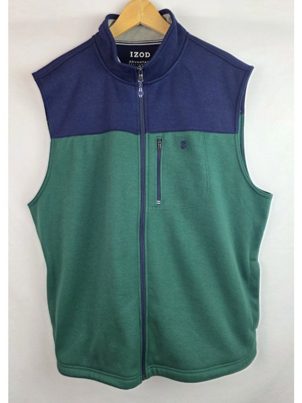 IZOD Men's Vest Size XL Blue & Green Fleece Sweatshirt Sleeveless Jacket Top